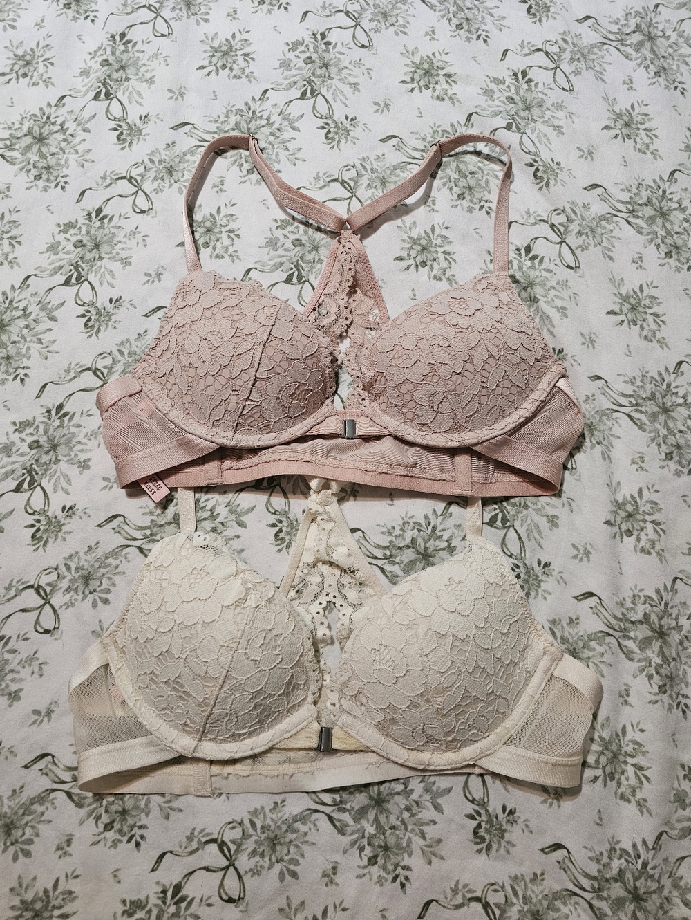 Lace Racerback Push-Up Bra in Blush Pink and Cream